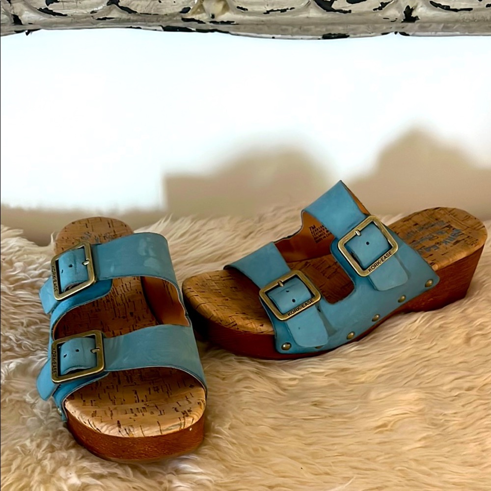 Kork-Ease Blue Mules with Cork Footbed